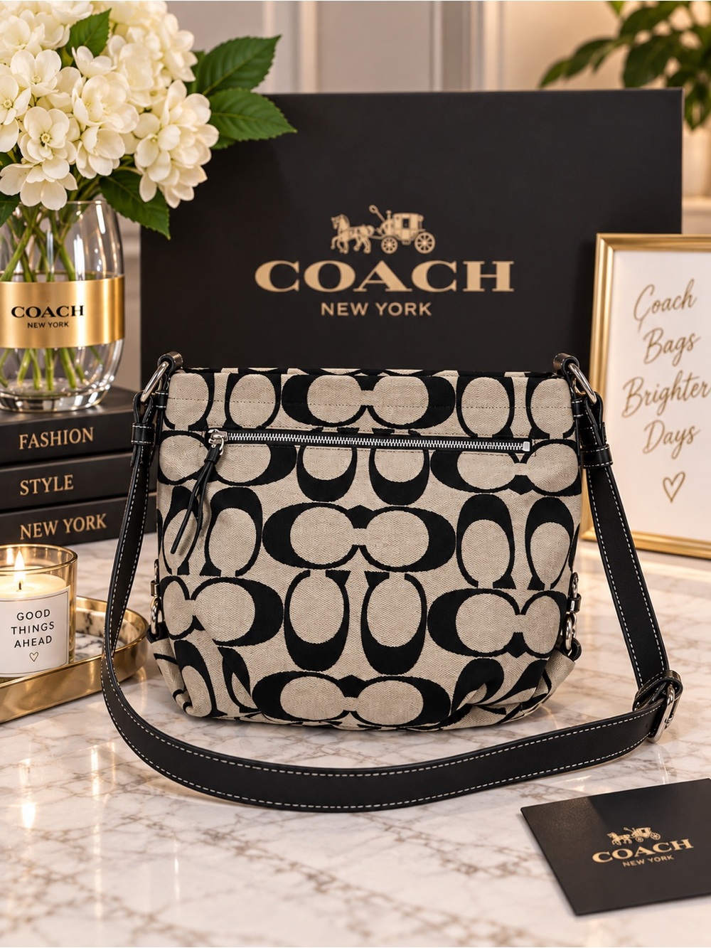Coach Signature Duffle Hobo Bag Black Gray Jacquard F15067